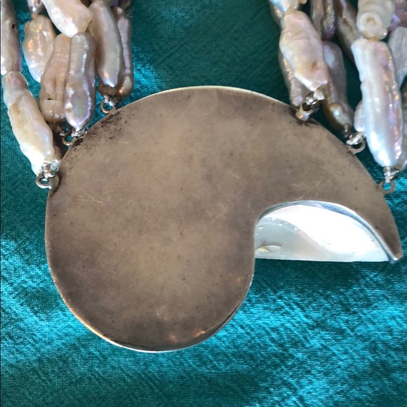 White Keshi pearl and silver necklace - Picture 4 of 4